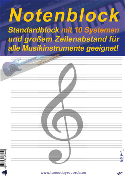 Notenblock Standard mit 10 Systemen fÃ¼r alle Musikinstrumente